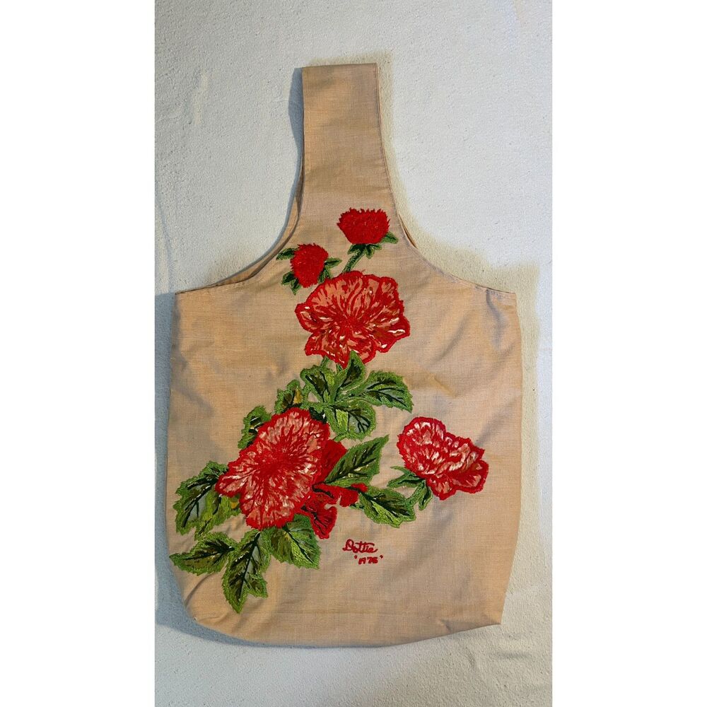 Handmade Vintage Floral Embroidered Tote